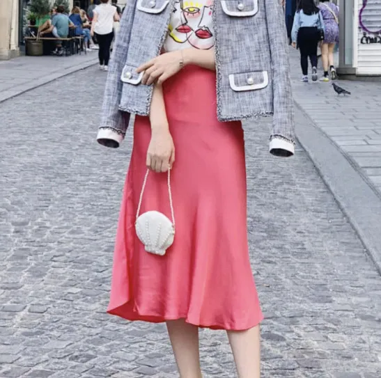 

Autumn Elegant Long Skirt Solid Color Women's Mid Calf A Line Skirt