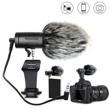 

Portable Microphone For Cellphone 3.5mm Jack Condenser Video Camera Interview Noise Reduction With Muff For Iphone Samsung