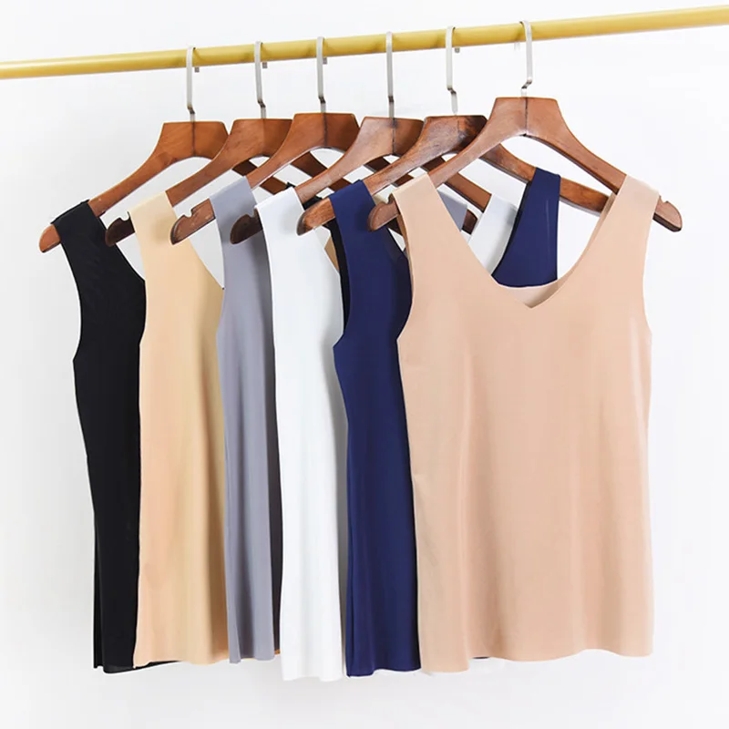 

Plus Size 5XL Seamless Camisole Tops Women Summer Ice Silk Thin Tank Tops Female Fashion Solid Color Crop Tops Underwear Women