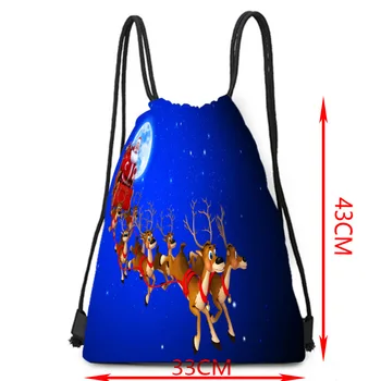 

Polyester bundle pocket drawstring bag Santa Claus printed backpack polyester cloth bag