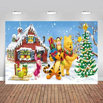 

7x5FT Merry Christmas Tree Color Balls Winnie Bear Piglet Tigger Custom Photo Studio Backdrops Backgrounds Photography Vinyl