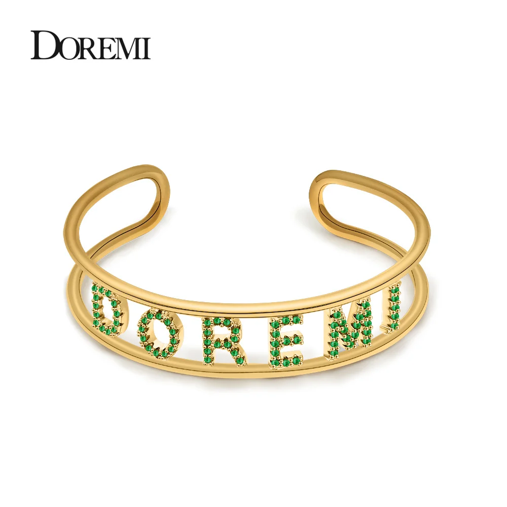 DOREMI 9mm 5colors Crystal Hollow Name Bangle with stone Bar Bracelet Custom Name Personalized Bracelets Rhinestone for Gift