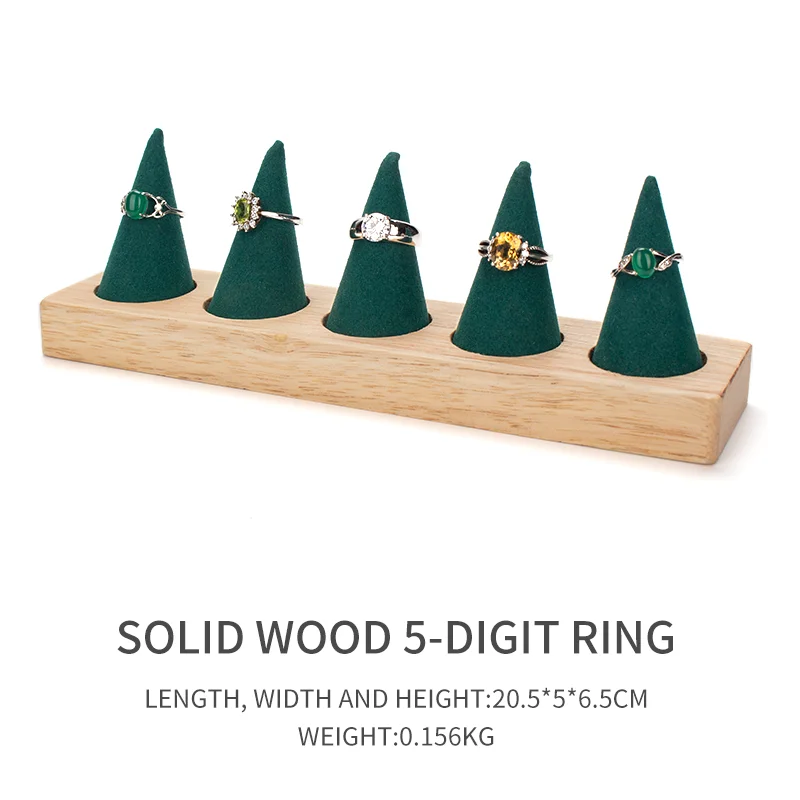 

green wood 5-grids ring jewelry display trays women earring pendent bracelet showcase jewellery organizer stand multifunction