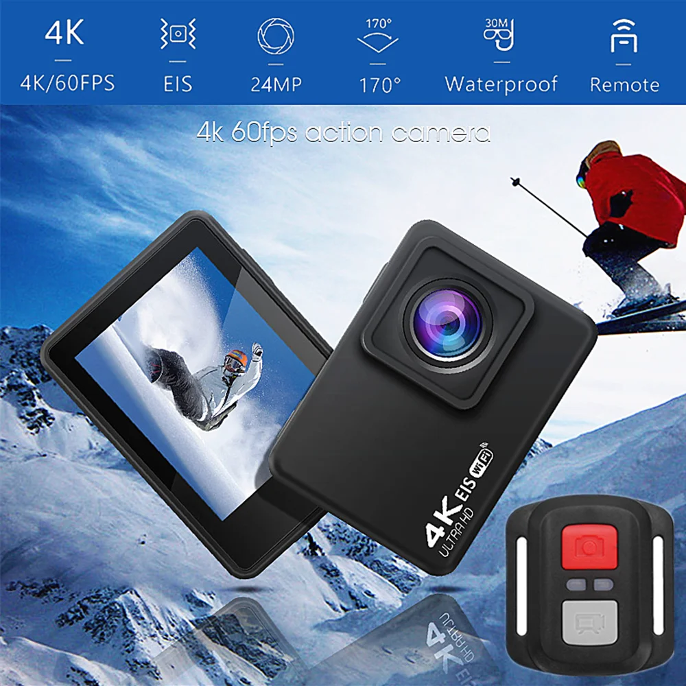 Cámara subacuática para grabación de vídeo, videocámara de acción Ultra 4K 60FPS con pantalla de Control remoto, Go Pro deportiva, impermeable
