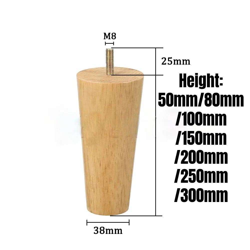 4x WOODEN FURNITURE LEGS REPLACEMENT FEET FOR SOFAS 8mm CHAIRS 100mm HIGH M8 