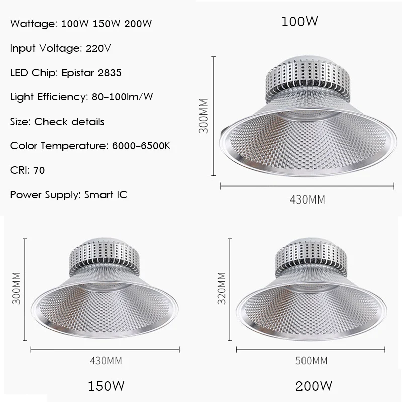 100W 150W 200W High Bay LED Light 220V 10000lm Commercial Lighting Industrial Warehouse Parking LED Highbay Lamp High Brightness (8)