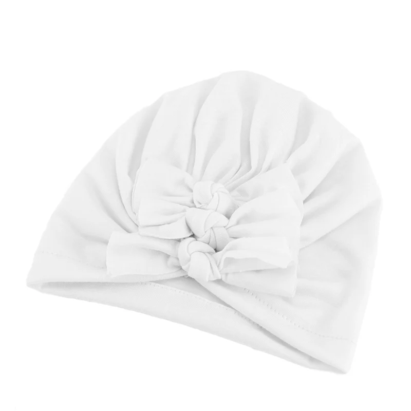 Чалма с бантиком, повязка на голову для малышей, зимняя теплая, для новорожденных, тюрбан из хлопка, шапочка, шапка для детей, обруч на голову, 16 цветов, аксессуары для волос - Цвет: Белый