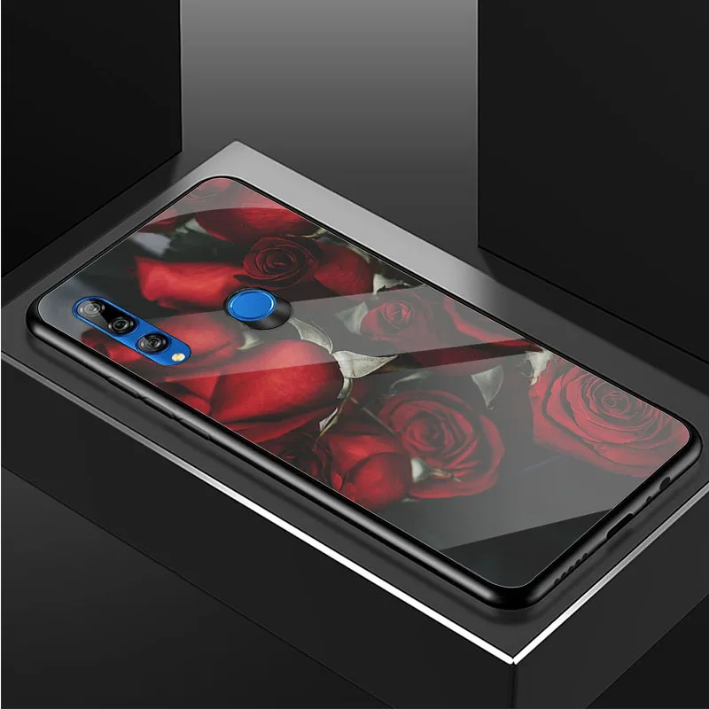 huawei silicone case Valentine's day roses Tempered Glass Phone Case For Huawei honor 8X 9 10i 20i 20Lite 20Pro 30 Pro Cover Shell huawei pu case