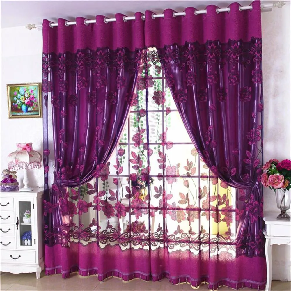 100*250cm Leaves Sheer Curtain Shutters Tulle Window Treatment Voile Drape Valance 1 Panel Fabric rod curtains 