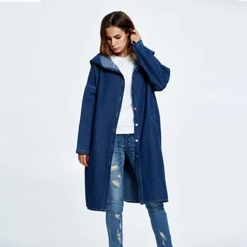 

Women Casual Long Sleeve Coat Denim Jacket Long Jean Female Slim Fit Autumn Winter Warm Coat Outwear Overcoat #831