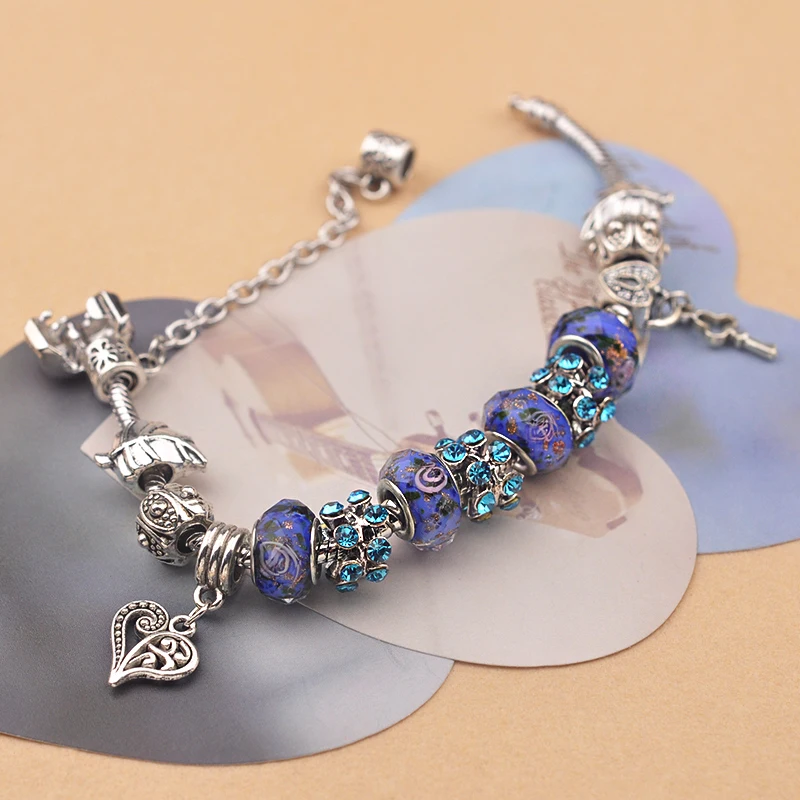 Женский браслет pulseras mujer с кристаллами и бусинами, очаровательные ювелирные изделия, серебряные DIY Браслеты, Женская повязка, регулируемая цепочка