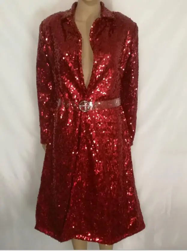 Модное женское длинное пальто без пуговиц с блестящими блестками для певицы, ночного клуба, концерта, сценического выступления, серебристый Плащ, танцевальный костюм - Цвет: Red