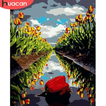 

HUACAN Oil Painting By Numbers Rose Flower DIY Drawing Canvas Handpainted Pictures By Number Sea Of Flowers Home Decoration