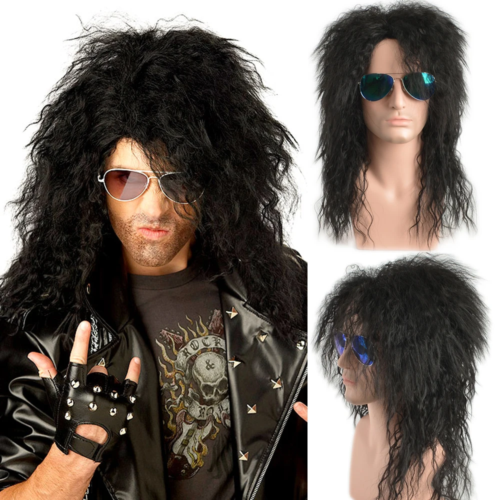 

Men Long Curly Synthetic Wigs for Men's Cosplay Wig Mixed Male Curly Hair Heat Resistant Vintage Rock Show Wig Actor Props