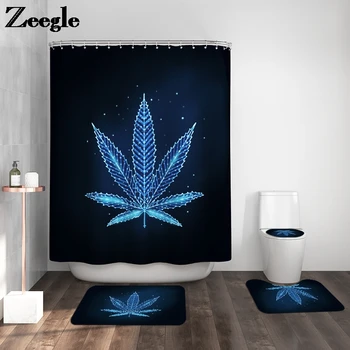 

Zeegle Bath Mat and Shower Curtain Color Leaf Bathroom Mat Set Anti Slip Toilet Seat Cover Mat Microfiber Bath Carpet