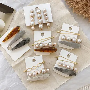 

1 Set Irregular Gold Girl Metal Fashion Pearl Hair Clip Fashion Korea Style Metal Gold Pearl Irregular Acetate Hair Clip