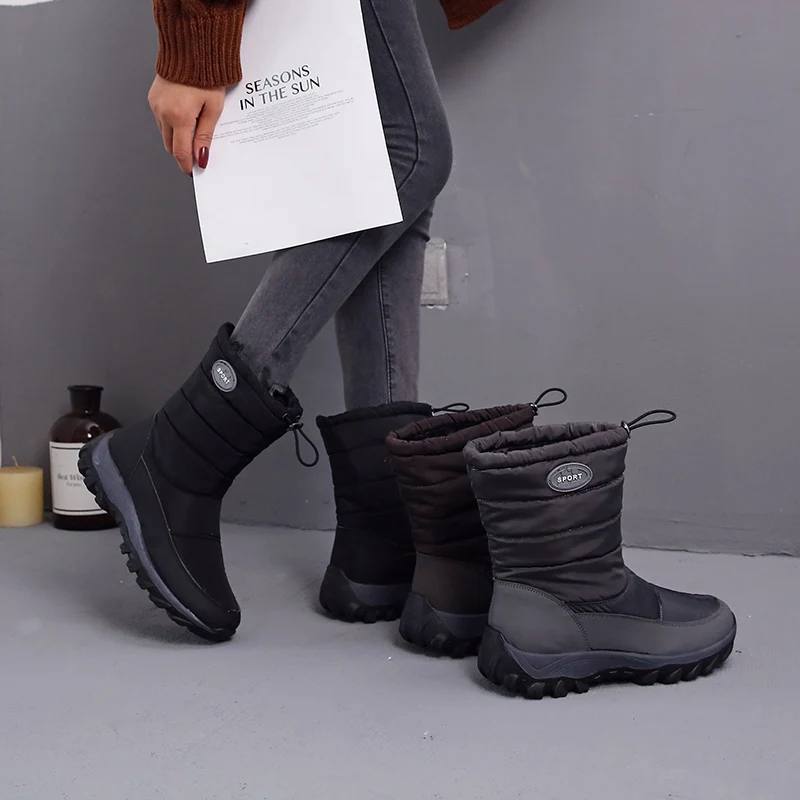 Fujin/зимние сапоги; водонепроницаемые сапоги на платформе 6 см; зимняя обувь из плюша с теплым мехом внутри; ботинки на молнии; женские зимние сапоги; ботинки