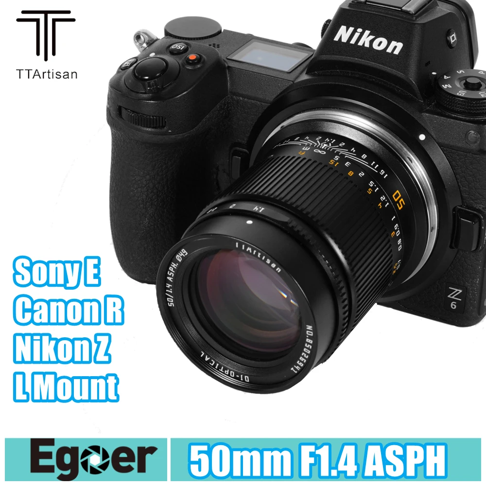 TTArtisan 50mm F1.4 ASPH Full Frame Manual Focus Lens for Sony E /Nikon Z /Canon R /Sigma Leica Panasonic L Mount Cameras | Электроника