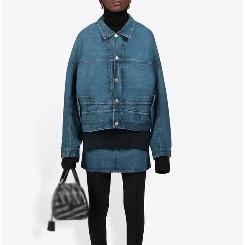 blue denim skirt and jacket set