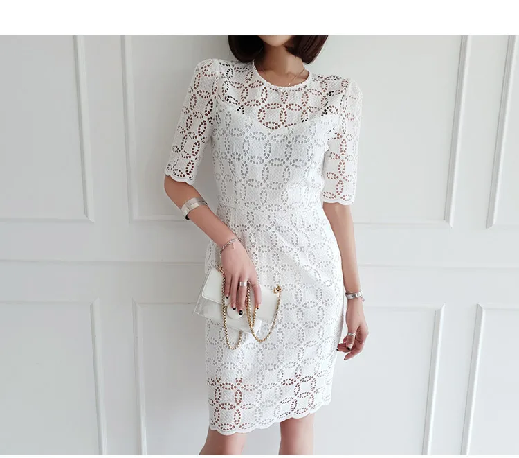 Autumn Half Sleeve Solid Hollow Out Sexy Vestidos Women Midi Pencil Party Dress