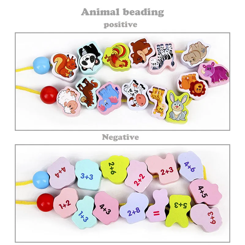 Animal-No box Детские деревянные бусины игрушки мультипликационных животных, нанизывающие резьбовые деревянные игрушки Комплект «сделай сам» Monterssori обучающая игрушка для детей - Цвет: Animal-No box