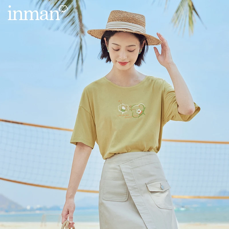 

INMAN 2020 Summer New Arrival Loose Literary All-match Pure Cotton Printed Short Sleeve T-shirt