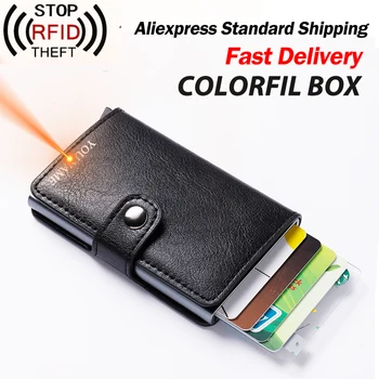 

Colorful Box Men Credit Card holder Women Metal RFID Wallet Aluminium Male Cardholder Business ID Card holder Leather Men purse
