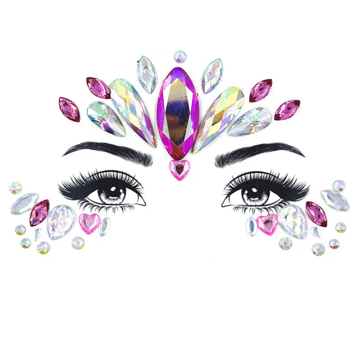 6  Fashion Jewelry Stickers Acrylic Rhinestone Festival Masquerade Party Women Face Sticker  Temporary Tattoo Diy Accessories