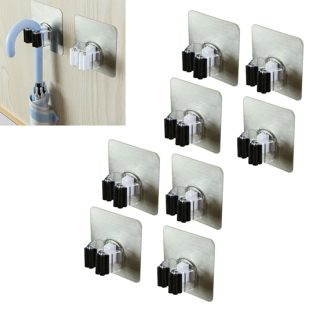 Mop Broom Holder 8 pcs Self Adhesive Mop Grip Holders Wall Mounted Broom Hanger room Organizer Grip Clips Garden