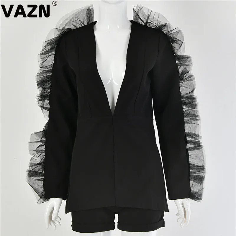 VAZN GFD18369 Autumn Business Suit Punk Style High Street Sexy Set Long Sleeve Short Pant 2 Piece Sets Night Club Sets
