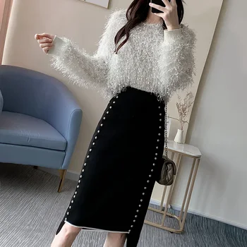 

2019 autumn and winter new high-waist slim slimming wool skirt