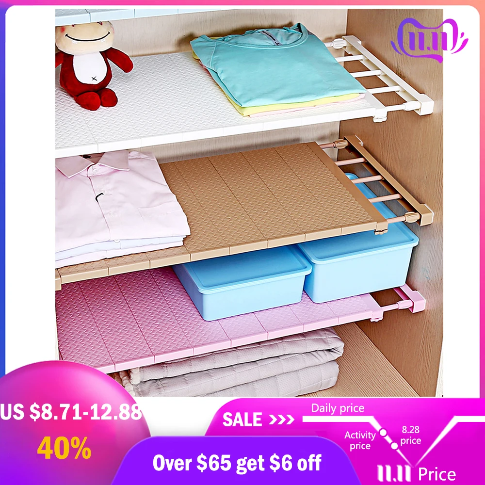 

1PC Adjustable Closet Organizer Storage Shelf Wall Mounted Kitchen Rack Space Saving Wardrobe Decorative Shelves Cabinet Holders