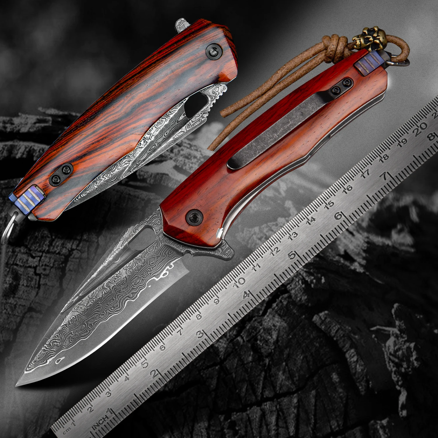 Multi-functional Folding Pocket Knife with EDC Clip Damascus Blade Rosewood Handle Emergency Hammer DIY Self-assembling Tool | Инструменты