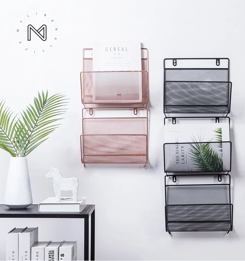 Nordic Style Simple Wall Storage Rack Living Room Bedroom Wrought Iron Wall Storage Rack Newspaper Column Wall Decoration Frame