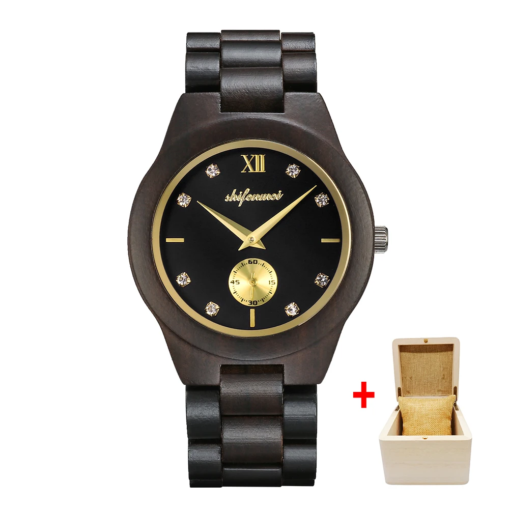 Shifenmei Watches Women Fashion Watch Wood Watches Woman Top Luxury Brand Quartz Wristwatch Ladies Clock relogio feminino - Цвет: black with box