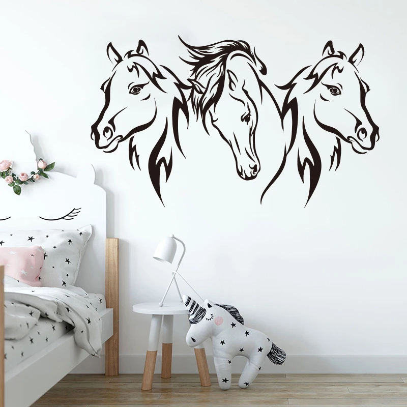 Cartoon 3Pcs Horse Head Wall Sticker Bedroom Children Room Unicorn Horse Animal Head Wall Decal Living Room Vinyl Home Decor (1)