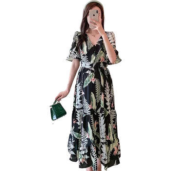 

Maternity Floral Chiffon Dress for Pregnant Women Plus Size Slim Maxi Dresses Summer Elegant Fashion Pregnancy Clothes Black
