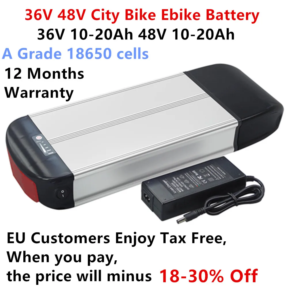 Rear Rack City Electric Bike Battery 36V 10Ah 13Ah 15Ah 20Ah 48V 10Ah ...