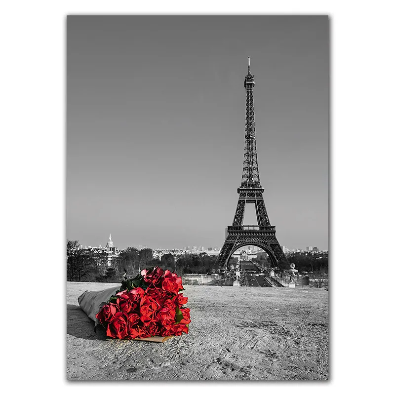 Modern-Black-White-City-Building-Art-Canvas-Painting-Prints-Tower-Red-Rose-Posters-Wall-Picture-For (6)