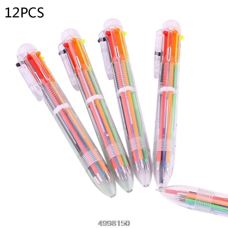 

12 Pack 0.7mm 6-in-1 Multicolor Ballpoint Pen 6-Color Retractable Ballpoint Pens