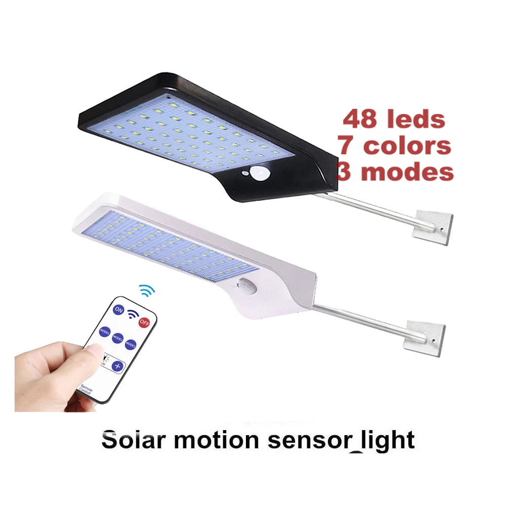 

36/48 LED Solar Powered Wall Light PIR Motion Sensor Street Light 3 Modes 7 Color Outdoor IP65 Waterproof Lamp for Pathway Ga