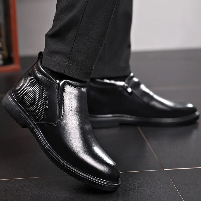 Зимние мужские ботинки из толстой шерсти; модельные ботинки из натуральной кожи; Мужская Уличная водонепроницаемая обувь; черные мужские ботинки; зимние ботинки; Mannen