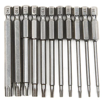 

SHGO HOT-11Pcs 75Mm Magnetic S2 Steel Screwdriver Bits Hex Torx Head T6/T7/T8/T9/T10/T15/T20/T25/T27/T30/T40