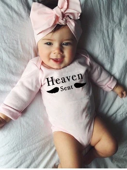 

Heaven Sent Cute Letter Printing Baby Rompes 100%Cotton Material Baby Boy Girls Romper Long Sleeve Playsuit Autumn Clothes