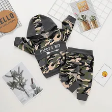 Камуфляж для маленьких мальчиков; пуловер с надписью; футболка с капюшоном; топ+ штаны; одежда для малышей; vetement enfant fille; W1108