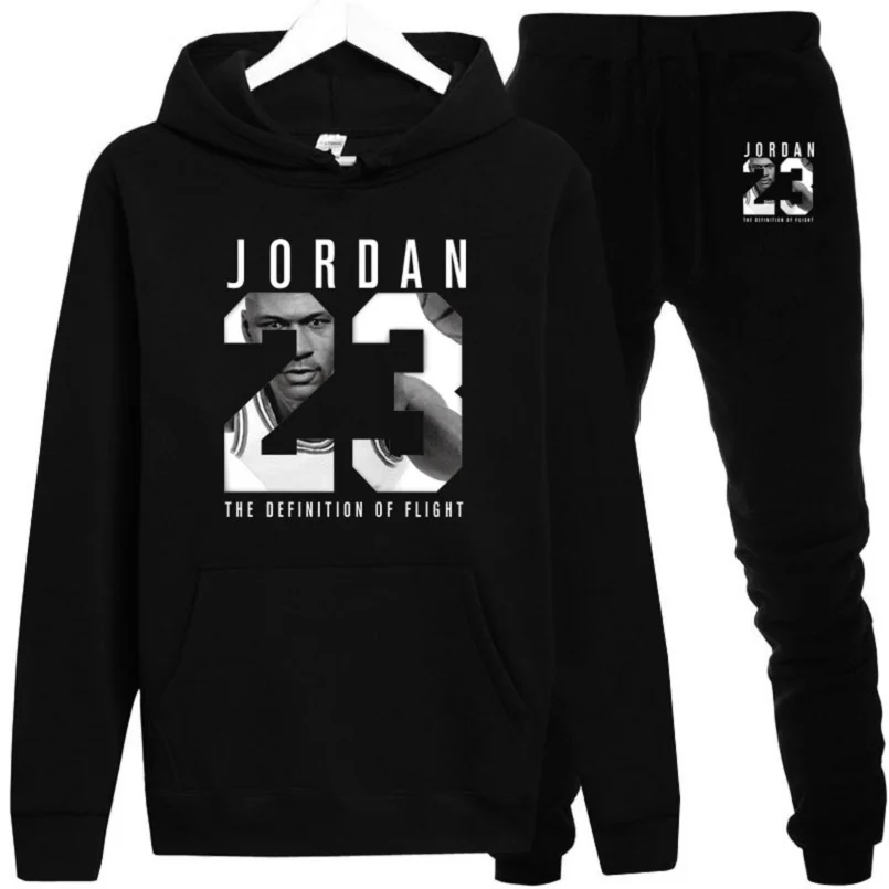 Мужская Толстовка с капюшоном и штаны Jordan 23, брендовый повседневный спортивный фитнес-толстовки, осенне-зимнее теплое пальто, Длинная толстовка, XXL - Цвет: black
