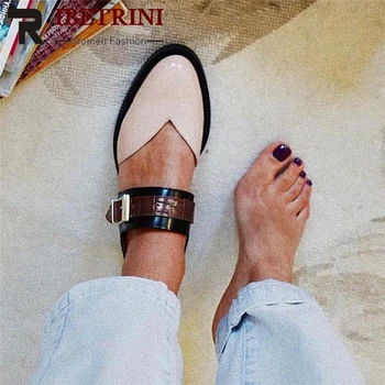 

RIBETRINI New Arrival Women Summer Shoes Women Buckle Strap Low Heel Flat Sandals 2020 Casual Daily Handmade Sandals