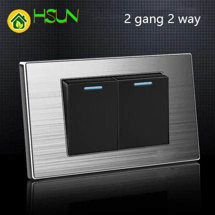 

Us Standard 2 Gang 2 Way On / Off Wall Light Switch With Led Indicator Stainless Steel Panel 118mm * 72mm