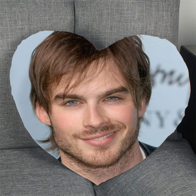 

Custom Ian Somerhalder Pillow Case Heart Shaped Zipper Pillow Cover Satin Soft No Fade Pillow Case Home Textile Decorative