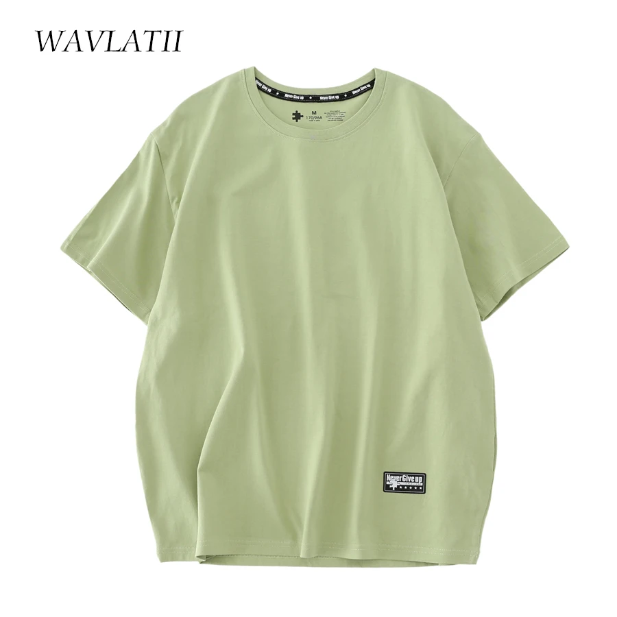 WAVLATII New Women 100% Cotton T shirts Female Green Fashion Oversized Streetwear Short Sleeve Tees Tops for Summer 3